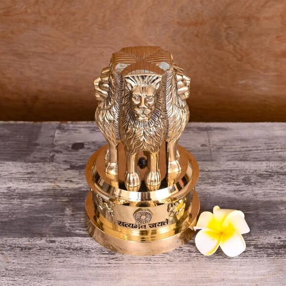 Handcrafted Brass Ashoka Pillar Symbol of Peace Unity 7" Decorative Sculpture - Picture 2 of 3